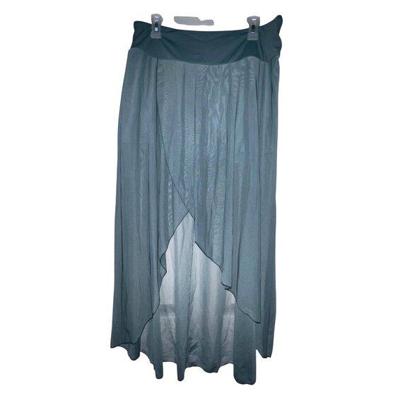 Halara High Waisted High Low Ruffle 2-in-1 Pocket Flare Mesh Maxi Skirt Sz XL Bl - Picture 5 of 11